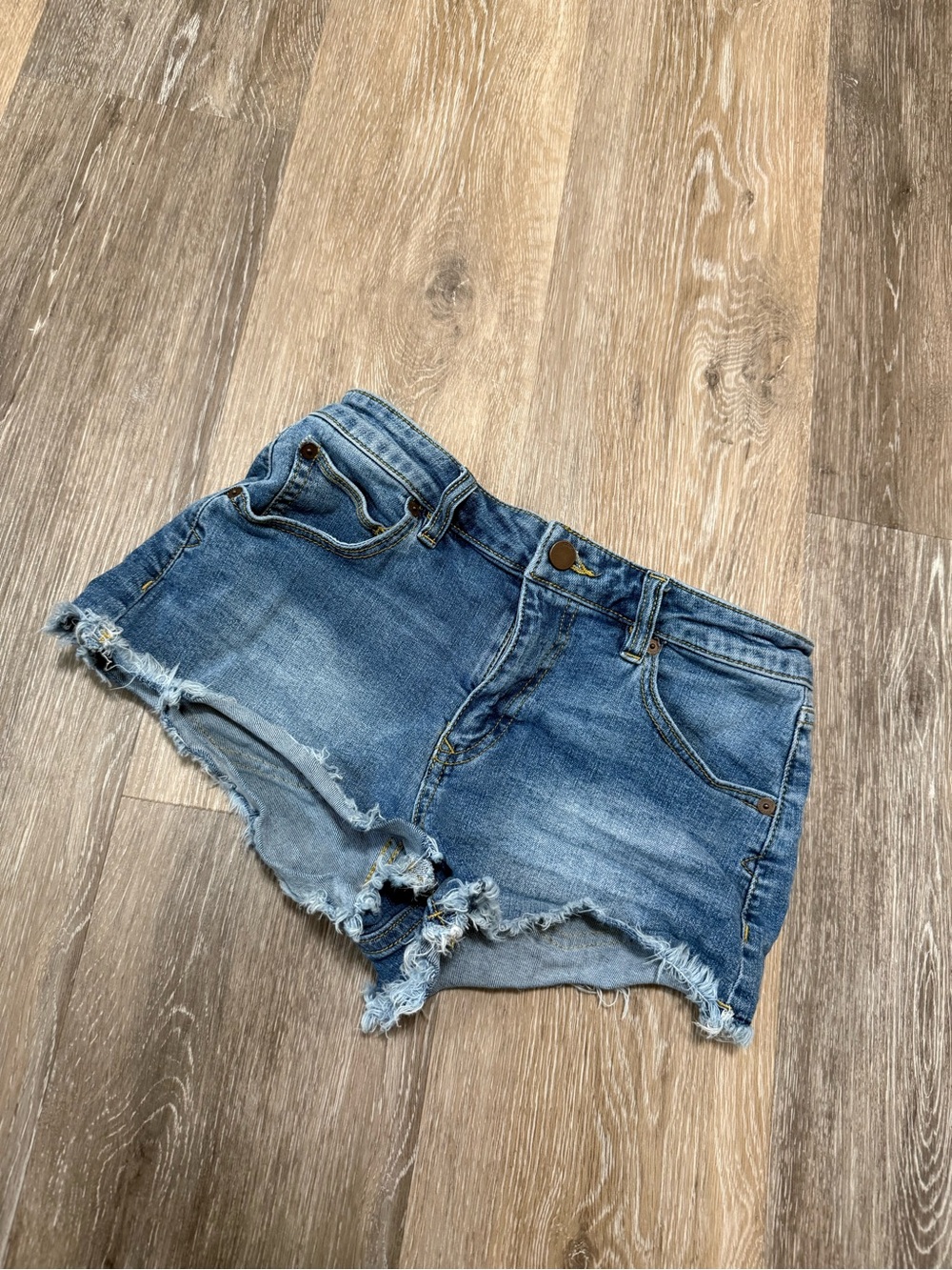 Volcom Distressed Denim Cutoff Shorts in Blue Wash